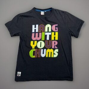 Chums Top Women M Black USA Made Tee Shirt Hang With Your Chums Vintage Designer